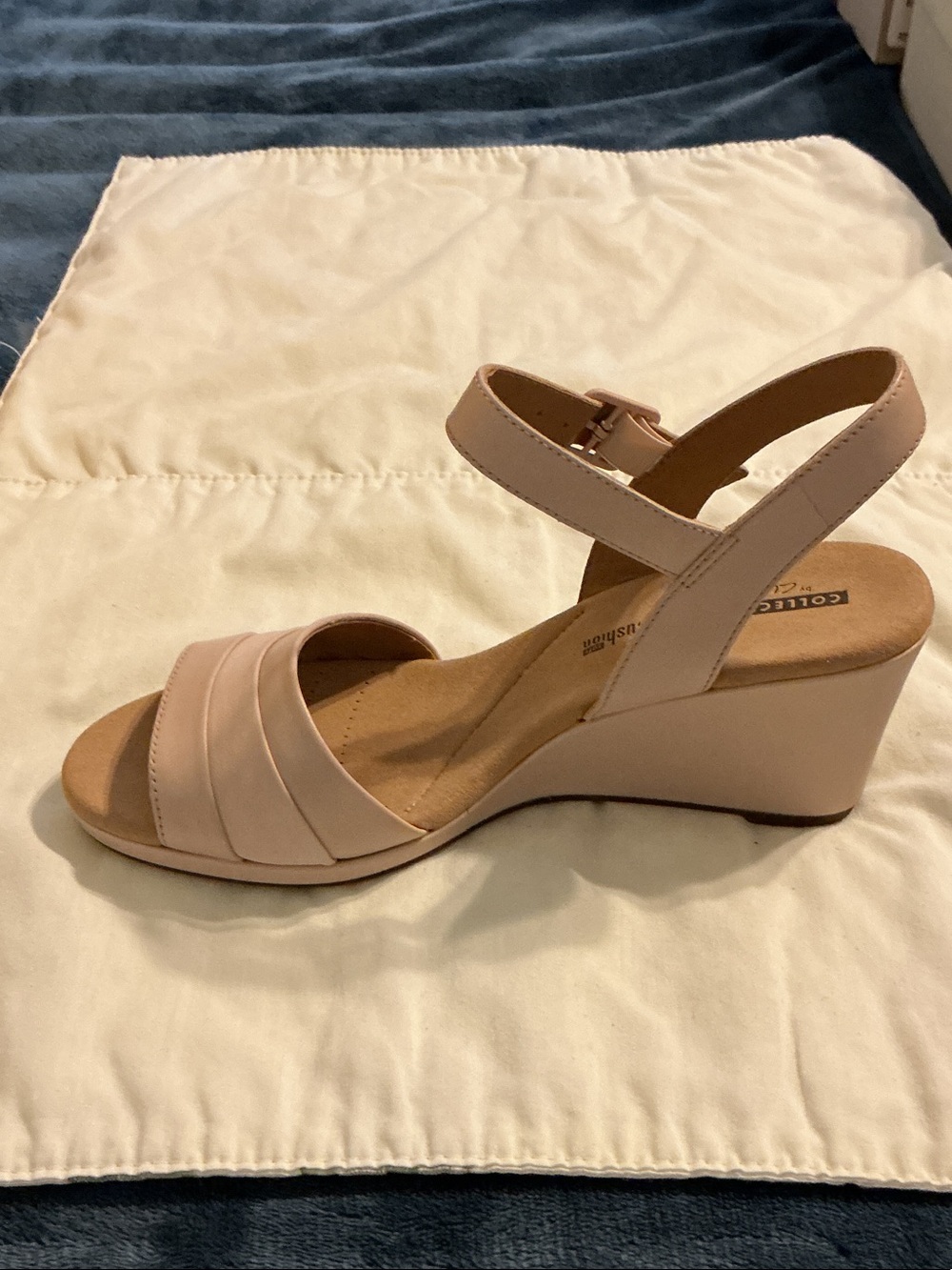 Clarks Pale Pink Wedge Sandal with Ankle Strap